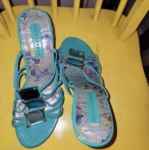 Apostrophe Turquoise and Green Wedge Sandals